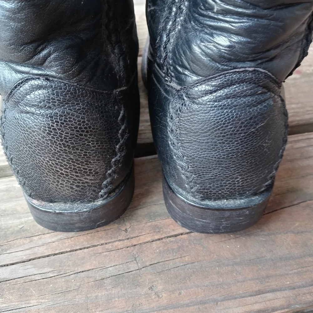 San Angelo Boots men's Western black leather stitch-seamed long toe sz 7.5D. 166